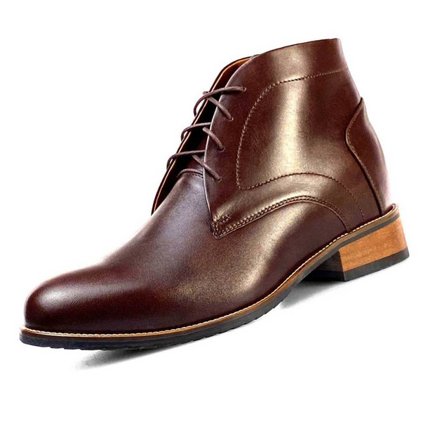 Scarpe Uomo Suola Rialzata - Scarpe Con Tacco Interno Uomo - Stivali Casual Da Uomo In Pelle Marrone Con Rialzo DINO +7 CM| BETELLI