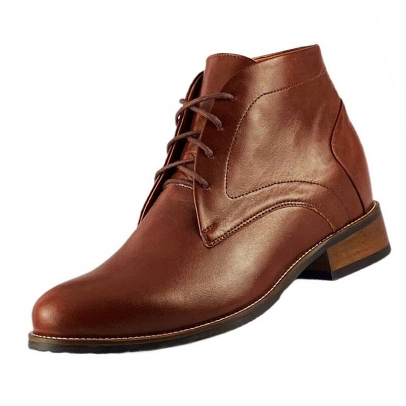 PALERMO Scarpe Uomo Suola Rialzata - Scarpe Con Tacco Interno Uomo - Stivali Casual Da Uomo In Pelle Marrone Con Rialzo da 7 a 8 CM